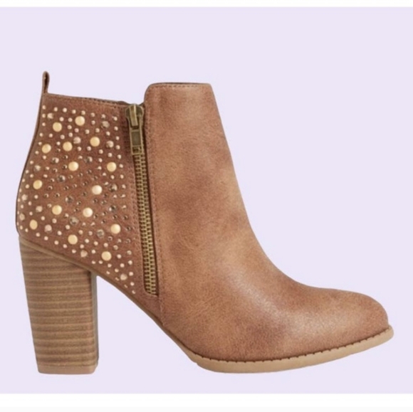 Maurices Shoes - Maurices Brandy Gold Studded Stacked Heel Bootie 7.5M